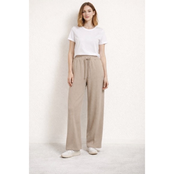 Zara Pants - Zara Wide Leg‎ Fleece Sweet Pants Womans M Neutral Soft Thick Lounge Minimalist
